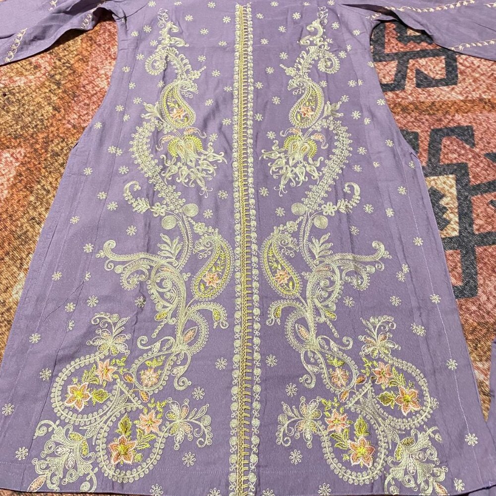 Elegant Purple Embroidered Long Sleeve Dress